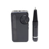 Black electronic device with a cylindrical component on a white background