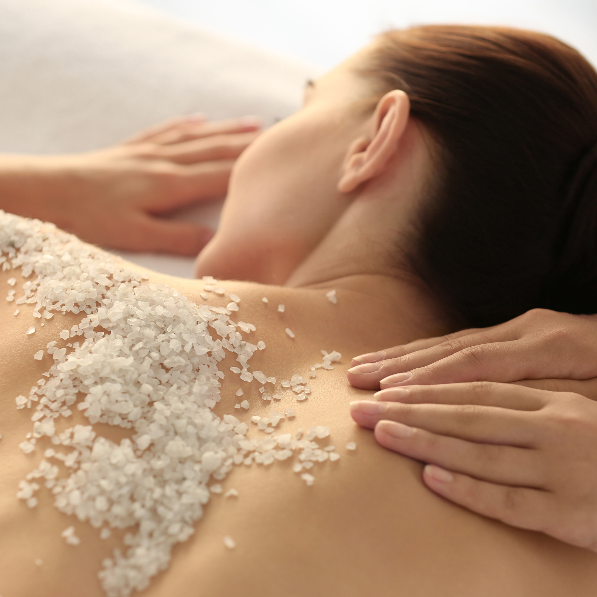model having a body scrub treatment.