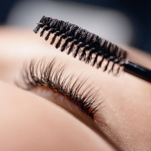 Close up picture lash extension and brush.