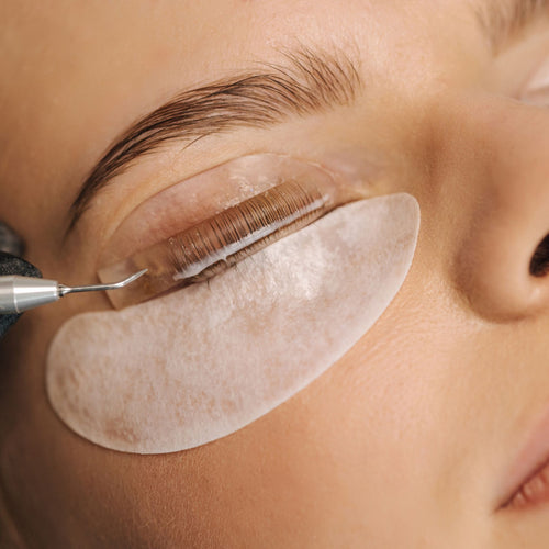 Close up image of lash lift on eye.